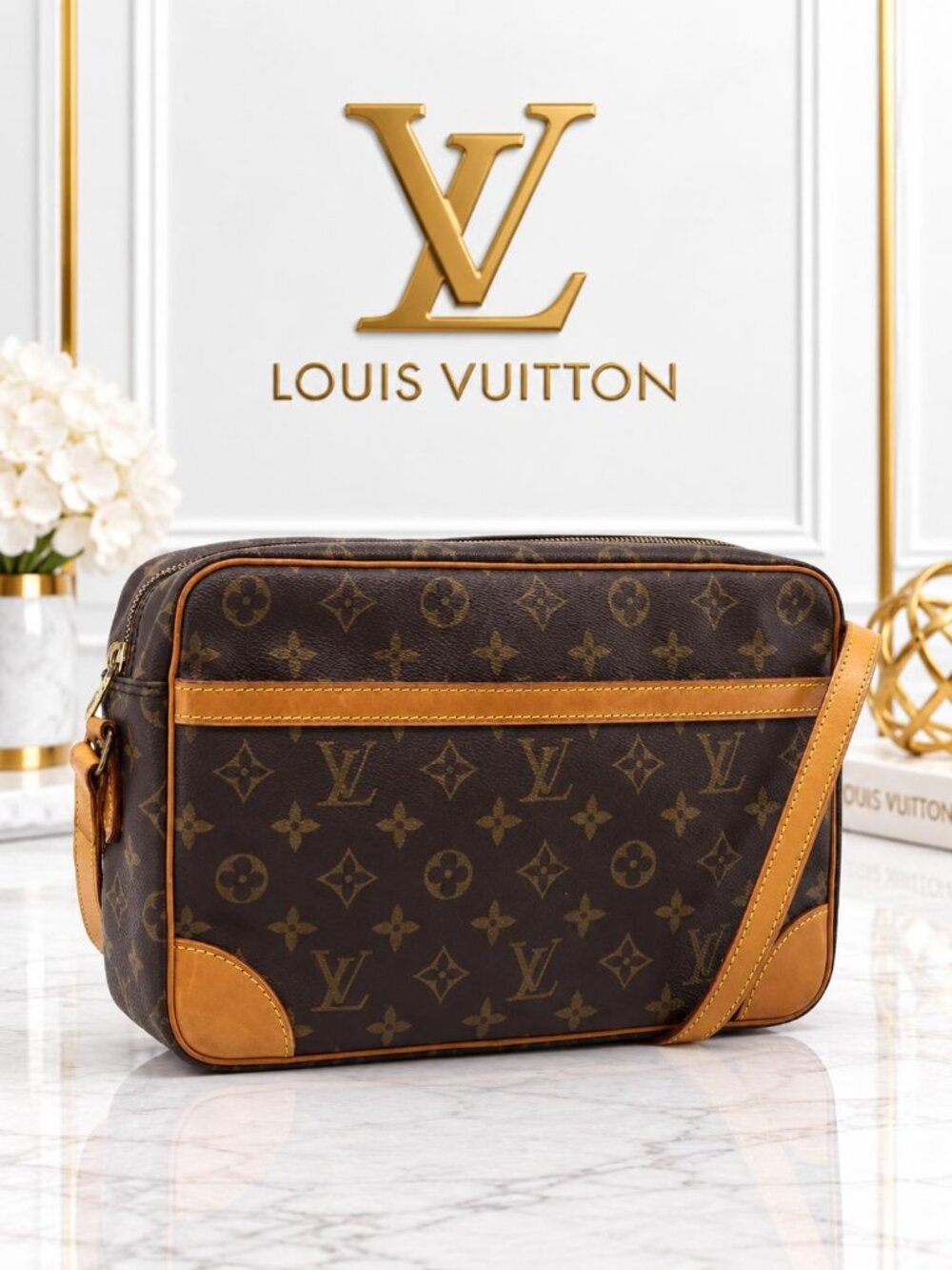 Authentic Louis Vuitton Trocadero 27 Monogram Crossbody Bag Vintage LV Brown